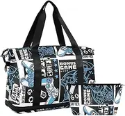 Colorful Gamepad Pattern Purple Women Travel Bag Expandable Exercise Bags for Women Gym, Foldable Carry on Bags for Airplanes, Cool Game Joysticks