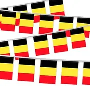 32FT Small Belgium Pennant Flag Bunting,30 PCS Mini String Banner Strip Belgians National Decor Rectangle for Holiday Restaurant Home Party School