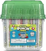 Sour Punch Twists, 6" Individually Wrapped Soft & Chewy Candy Tub, 4 Fruit Flavors, 62.4 Oz