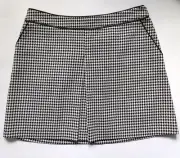Oasis Ladies Black/White Houndstooth Lined Mini Skirt Faux leather Trim Size 16