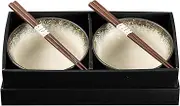 Omotenashi Sabi Kesho Donburi Bowls & Chopsticks Set of 2 - Mino Ware Made in Japan