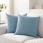 Meekio Set of 2 Light Blue Square Pillow Covers 18 x 18 Farmhouse Linen Pillo...