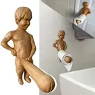 Creative Toilet Paper Roll Holder Statue Funny Wood Boy Shape Tissue Towel Stand
