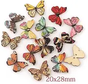 50PC 2 Holes 3 Size Colorful Butterfly Wooden Buttons Fit Sewing and Scrapbooking Sewing Buttons for Craft DIY Mixed