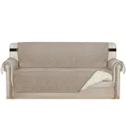Waterproof Reversible Quilted Sofa Cover with Non Slip Strap for Three-seat Khaki