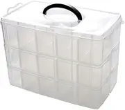 3-Tier Transparent Stackable Adjustable Compartment Slot Plastic Craft Storage Box Organizer Snap-lock Tray Container 3 Sizes 4 Candy Colors Available (Large 30 Compartment, White)
