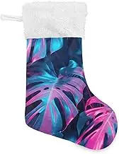 XYMZR Christmas Stocking Violet Leaves Glowing Dark 18” Christmas Stockings with Plush Faux Fur Cuff Decoration for Holiday Family Party, Multi-colored