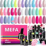[MEFA] Gel Nail Polish Set 23 Pcs Summer 20 Colors, Hot Pink Bright Sage Green Blue Cotton Candy Colors Pastel Glitter Nail Gel Kit with Glossy & Matte Top Base Coat Starters Nails Art Manicure Home Gifts for Women Girls