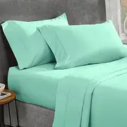 EnvioHome Brushed Microfiber Bed Sheets Luxury Bedding Includes Pillowcases Flat and Fitted Sheet - 4 Piece King Sheet Set, Aqua Blue