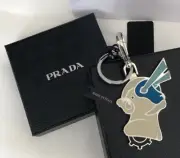 Prada Keychain Unisex Heavy Metal White Blue Monkey Split Key Ring Authentic New