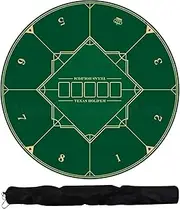 Round Professional Poker Mat,8 Player Portable Rubber Poker Table Top Layout with Carrying Bag(Green)