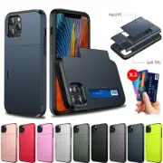 Rugged Armor Slide Wallet Cards Holder Case For iPhone 16 15 14 13 12 11 Pro Max