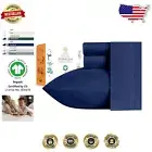 Sustainable 4-Piece Full Bed Sheet Set - Organic Cotton Navy Blue for Adults
