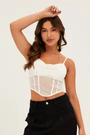 White Mesh Sleeveless Cami Top - Size S, Women's Tank