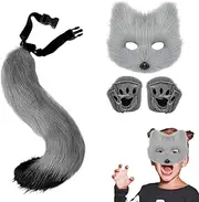 Wolf Cosplay - Cat Tail And Paw Gloves Set | Fun Animal Cat Tail Cosplay Costume, Furry Faux Wolf Masquerade For Fancy Wear Costume