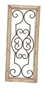 Wood Scroll Home Wall Decor Small Panel Wall Sculpture with Black Metal 1