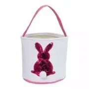 Pink Bunny Basket Sequins Rabbit Easter Egg Candy Gift Hunt Basket Canvas Kids