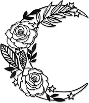 Moon Decoration Wall Art Boho Moon Wall Home Decor Hanging Appearance Wall Decor Metal Wall Hanging Moon Decor Flower Wall Art for Bedroom Living Room Home Wall,Black(Medium)