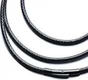 [IOYYIO] Flexible Waterproof Braided Leather Necklace Cord With 316L Durable Clasp,2MM/3MM width,16”18' 20' 22' 24' 26' 28' 30' Black/Brown Rope Chain Necklace For Men/Women/Kids (Gift Box)