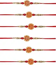 [SWAMISP] Rakhi for Brother | Rakhi Set for Brother | Rakhee Bracelet on Festival of Raksha Bandhan for Brothers | Made by fine Threads Multicolored Stone and Small White Beads Set of 6, Medium, Silk