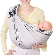 Baby Carrier by Cuby, Natural Cotton Baby Wraps Sling Baby Holder Extra Comfortable for Easy Wearing Carrying of Newborn, Soft and Adjustable Newborn and Toddler Carrier Slings (Gray Bear)