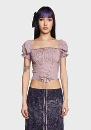 [Minga] Aurora Milkmaid Lace Up Top - Mauve