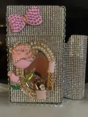 Mirrored Womens Cigarette pack holder. Cigarette Case With Lighter Case