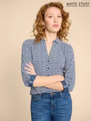 White Stuff Dark Blue 100% Cotton Annie Jersey Shirt (K99980) | $104