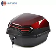 Motorcycle Tail Box Large Capacity w/ Night Reflective Light Black+Red Universal