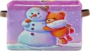 Cute Snowman Bear Pink Fabric Storage Boxes with Handle, Collapsible Home Closet Organizer