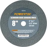 POWERTEC 15516 Bench and Pedestal Grinding Wheels, 8 Inch x 1 Inch, 5/8 Arbor, 36 Grit, Aluminum Oxide Bench Grinder Wheel for Bench Grinder, 1 Pack