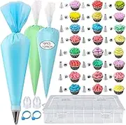 GZMAISULEE 40PCS Piping Bags and Nozzles Set, 12 Inch Pastry Bags, Cakes Decorating Kit, Silver, Stainless Steel, Silicone, Plastic, Petal, Star, Leaf, Round, Flower, Basketweave, Cake Decorating Kit