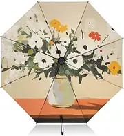 [PDZRMY] UV Protection Travel Umbrella Table Florals Art Compact for Rain and Sun - Auto Open and Close UPF 50+ Windproof Portable 46” Sun Umbrella for Women and Men