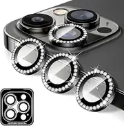 Kucheed Diamond Camera Lens Protector for iPhone 13 Pro/iPhone 13 Pro Max, Bling 9H Tempered Glass Camera Cover, Individual Automatic Alignment Metal Rings, Glitter Phone Lens Cover Film Stickers
