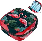 Period Bag,Sanitary Napkin Storage Bag,Flamingo Flower Tropical Leaves,Tampon Holder for Purse