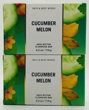 2 Bath & Body Works CUCUMBER MELON Shea Butter Cleansing Body Bar Soap 4.2 oz