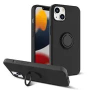 ZUSLAB Silicone Stand Case for iPhone 13 Mini 5.4" Magnetic Finger Ring Kickstand Bumper Protective Cover for Apple - Black