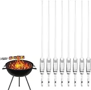 Stainless Steel BBQ Skewers, 43 cm, Set of 8, Flat Anti-Roll Design with Slider