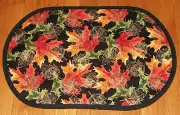 NEW Uniq Handmade Fall Leaves Quilted Table Mat Runner Centerpiece 12x19 Oval