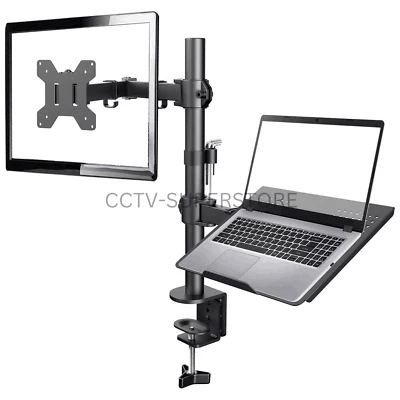 Monitor Dual Arm with Laptop Tray Desk Mount Adjustable Stand 13-27" Screens LCD