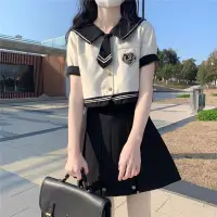 在飛比找蝦皮購物優惠-JK 制服 學院風套裝 短袖上衣 水手服 學生服 黑色百褶裙