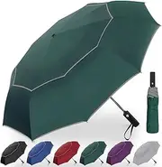 62 Inch Large Portable Golf Umbrella with Reflective Stripe, Windproof 10 Ribs Vented Double Canopy Oversize Compact Rain Umbrellas for Travel, Waterproof UV Protection Umbrella Auto Open/Close