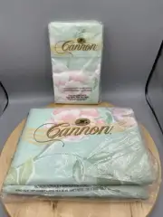 Vtg Cannon Mills King Flat Sheet and 2 king Pillow cases Teal Floral -New in Pkg