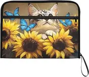 YMXFXP Expandable Filing Folder Savannah Cat Sunlower Cute, 13-Pocket Funny Cute Design with Sticky Labels, A4 Letter Size Document Organizer for Office, School, Boys, Girls