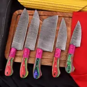 CUSTOM HAND FORGED DAMASCUS STEEL KITCHEN TOOL CHEF KNIFE SET WITH ROLL BAG
