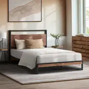 Oikiture Bed Frame King Single Size Metal Frame Wood