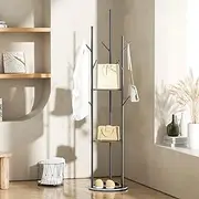 LEVEDE Freestanding Coat Rack Stand, Hat Clothes Rack Hangers with 3 Storage Shelves, Garment Rack Tree Rail Organizer for Living Room, Bedroom, Bathroom, Office (Black)