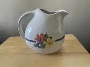 Ceramic Pitcher Flower Milk White Blue Stripe Spring Water New