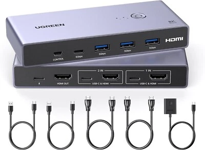 8K@60Hz KVM Switch HDMI USB 3.0 with 3 USB + 1 Type-C Ports Switch 2 Ports for 2