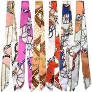[Wenxiaw] Pack of 6 Silk Scarf Silk Scarf Women's Hair Scarf Fashion Slim Handbag Handle Fashion Handbag Scarf Mixed Design Satin Ribbon Silk Scarves Thin Long Neck Scarf for Handbags Bag Band, multicoloured,